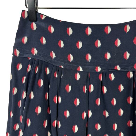 Madewell Skyline Navy Red White Ikat Printed Short Silk Skater Skirt - Picture 5 of 9